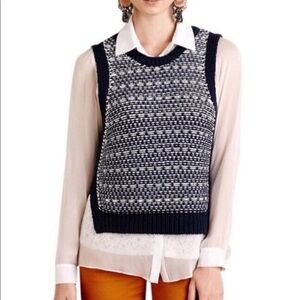 Moth Anthropologie Blue & White Chunky Thick Knit Sweater Vest Size L